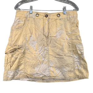 Merona Womens Cargo Skirt Yellow Tan Size 10 Cotton Pockets Palm Pattern